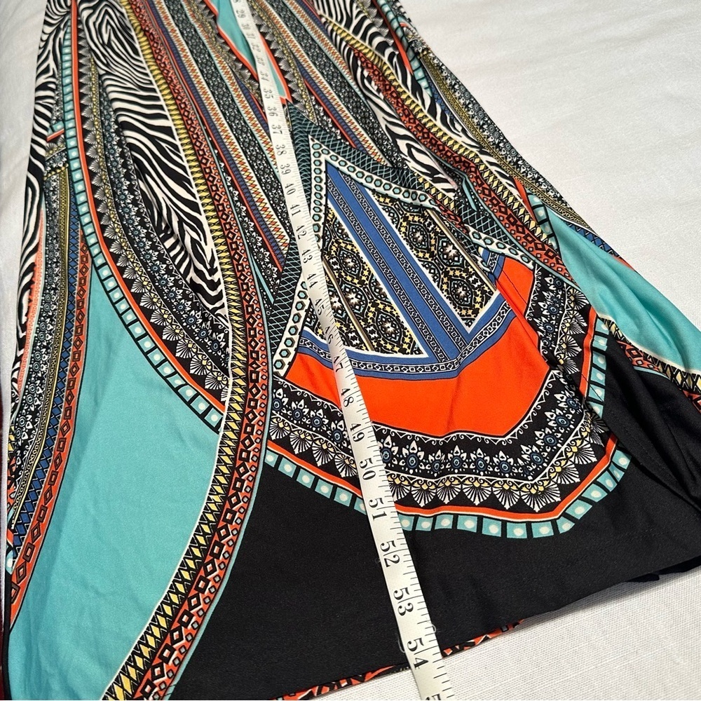 Kate & Mallory Womens Small Maxi Dress Bold Abstract Geometric Surplice Stretch - Picture 4 of 9